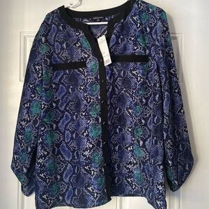 NWT New Notations Full Button Up Snake Skin Blouse Top Size XL